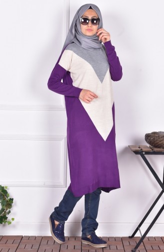 Motifli Triko Tunik 3710-02 Mor