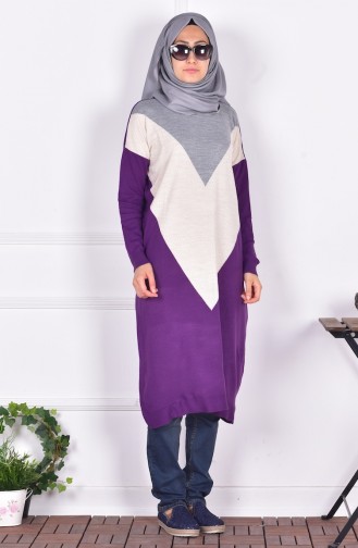 Motifli Triko Tunik 3710-02 Mor