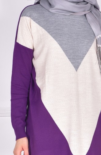 Motifli Triko Tunik 3710-02 Mor