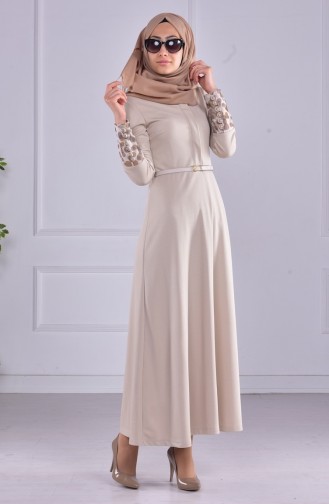 Beige Hijab Dress 4040-04