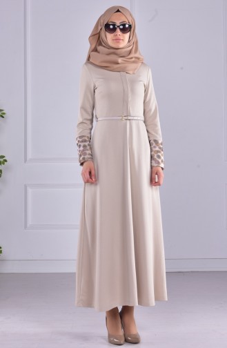 Beige Hijab Kleider 4040-04