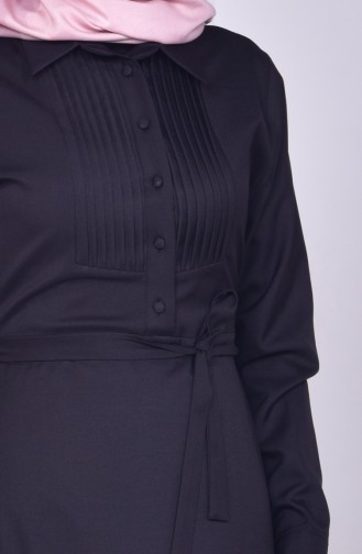 Düğmeli Sivri Yaka Elbise 4062-04 Siyah