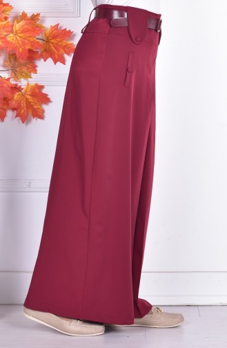 Belted Wide Leg Pants 4216-05 Claret Red 4216-05