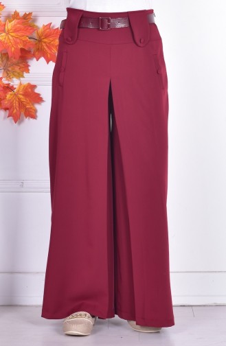 Belted Wide Leg Pants 4216-05 Claret Red 4216-05