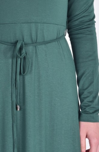 Büyük Beden İpli Kemerli Penye Elbise 0751B-02 Yeşil