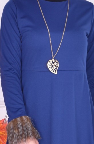 Kolu Kürklü Elbise 2015-03 Petrol Mavi