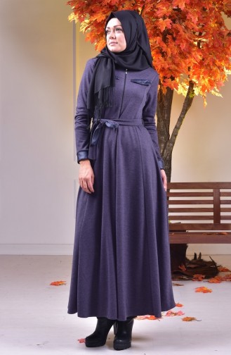 Abaya Col Officier Détail Cuir 0485-04 Pourpre 0485-04