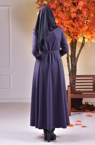 Abaya Col Officier Détail Cuir 0485-04 Pourpre 0485-04