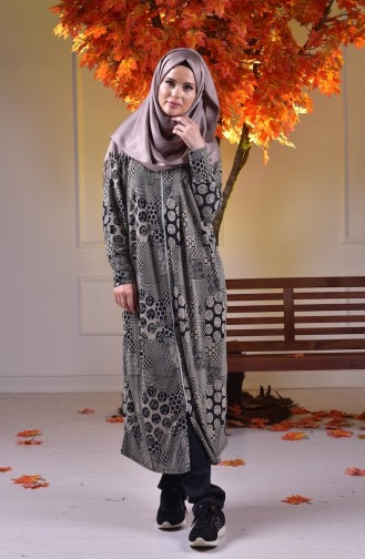 Motifli Fermuarlı Hırka 3265-02 Vizon