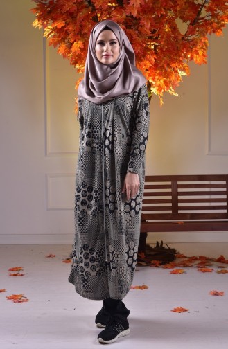 Motifli Fermuarlı Hırka 3265-02 Vizon