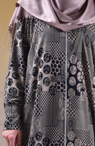 Motifli Fermuarlı Hırka 3265-02 Vizon