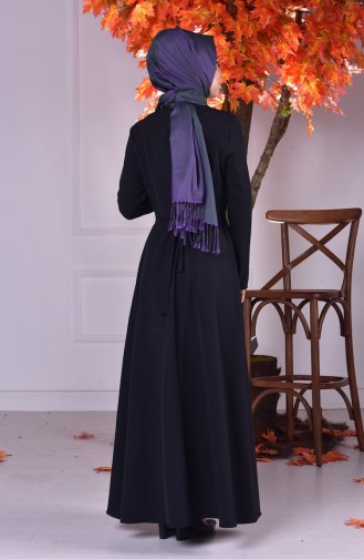 Düğme Detaylı Kemerli Elbise 2084-03 Siyah