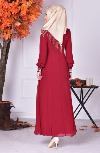 Claret Red Hijab Evening Dress 52419-13