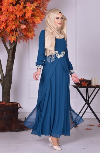 Petrol Blue Hijab Evening Dress 52419-14