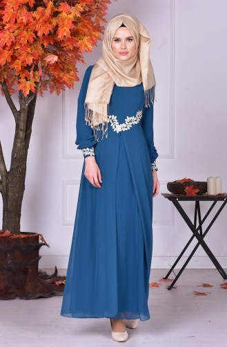 Petrol Blue Hijab Evening Dress 52419-14