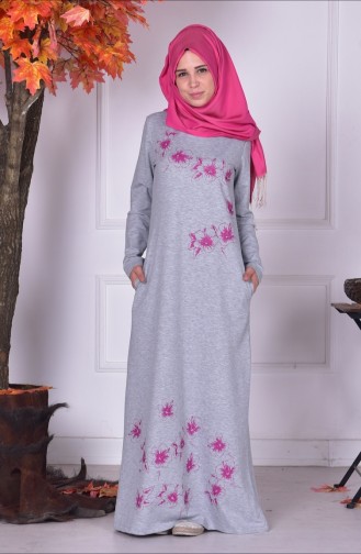 Grau Hijab Kleider 1152-06