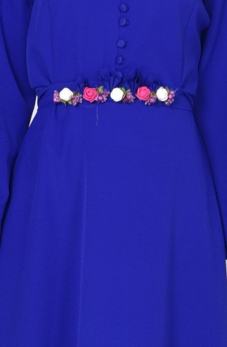 Düğme Detaylı Kemerli Elbise 2084-02 Saks