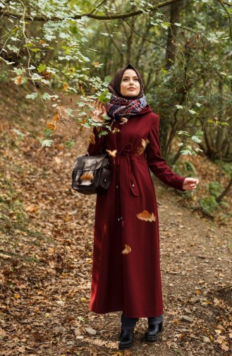 SUKRAN Hooded Long Coat 35709B-01 Claret Red 35709B-01