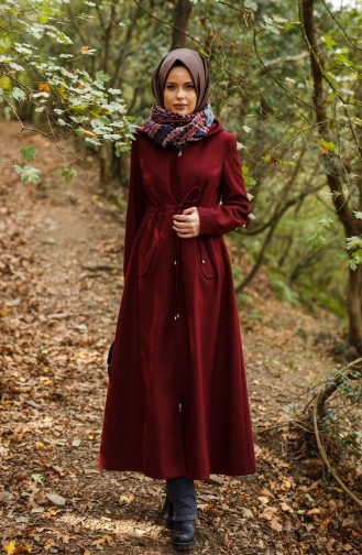 SUKRAN Hooded Long Coat 35709B-01 Claret Red 35709B-01