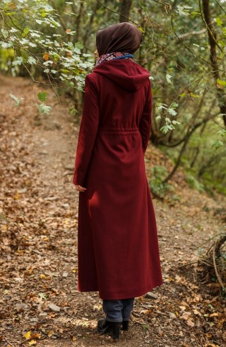 SUKRAN Hooded Long Coat 35709B-01 Claret Red 35709B-01