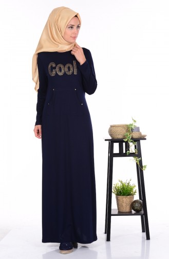 Navy Blue Hijab Dress 0835-03
