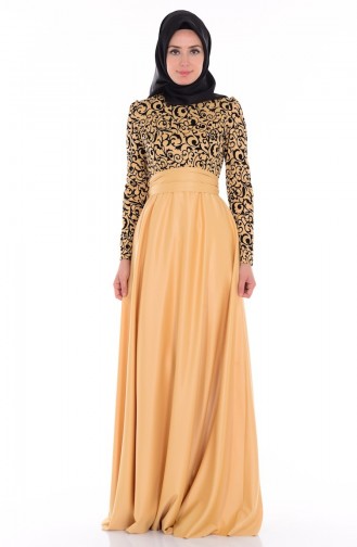 Light Yellow Hijab Evening Dress 1042-02