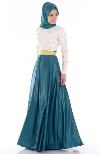 Emerald Green Hijab Evening Dress 1076-03