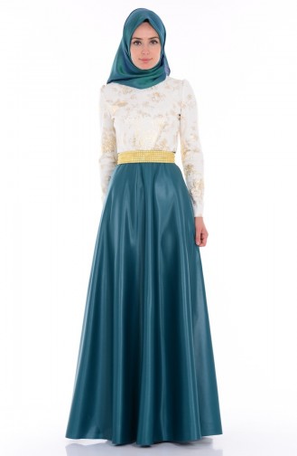 Emerald Green Hijab Evening Dress 1076-03