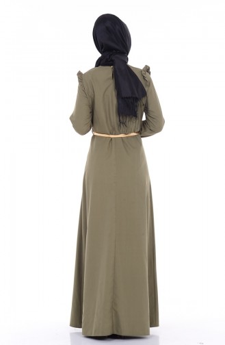 Fırfırlı Kemerli Elbise 5501-03 Haki Yeşil