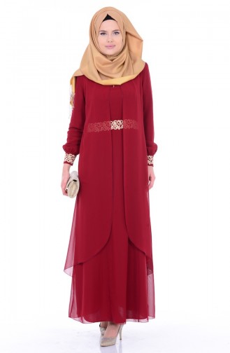 Dark Claret Red Hijab Dress 52221-18