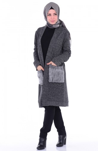 Cebi Kürklü Hırka 6021-05 Siyah