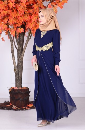 Dunkelblau Hijab-Abendkleider 4095-02