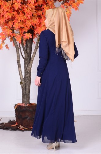 Navy Blue Hijab Evening Dress 4095-02