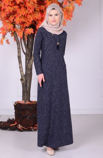 Navy Blue Hijab Dress 4056-03