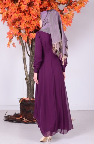 Plum Hijab Evening Dress 4095-03