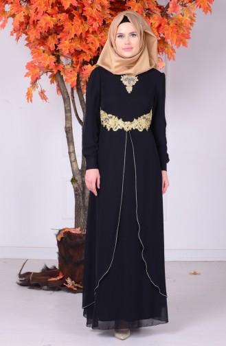 Black Hijab Evening Dress 4095-01