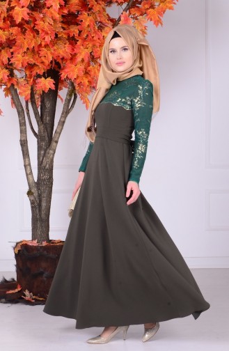 Kleid mit Spitzen 1032-03 Smaragdgrün 1032-03