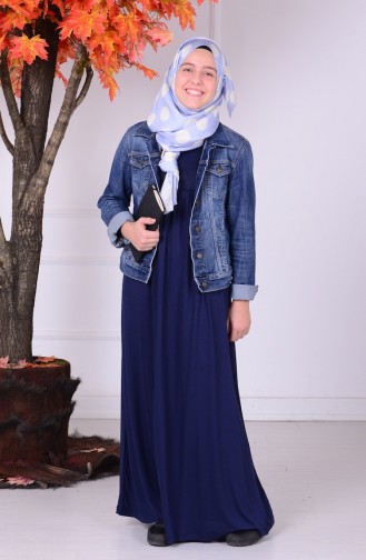 Navy Blue Hijab Dresses for Young Girls 0780-01