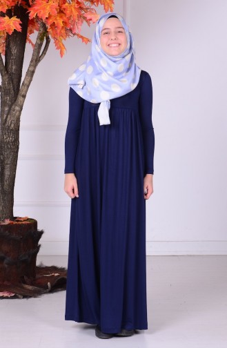 Navy Blue Hijab Dresses for Young Girls 0780-01