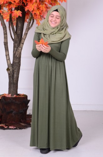 Khaki Hijab Dresses for Young Girls 0780-02