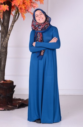 Petrol Hijab Dresses for Young Girls 0780-03