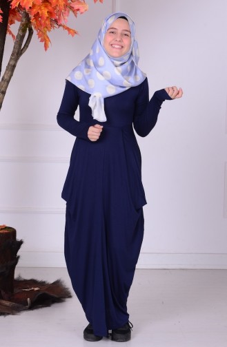 Dunkelblau Junge Hijab Kleid 0790-01
