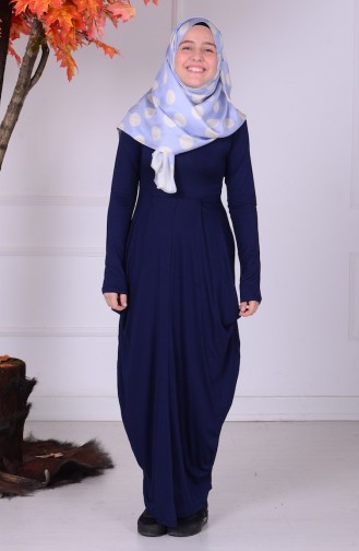 Robe Islamique Plissée Taille Jeune 0790-01 Bleu Marine 0790-01