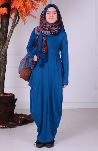 Petrol Hijab Dresses for Young Girls 0790-04