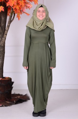 Robe Islamique Plissée Taille Jeune 0790-05 Vert Khaki 0790-05