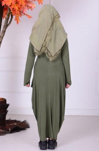 Robe Islamique Plissée Taille Jeune 0790-05 Vert Khaki 0790-05