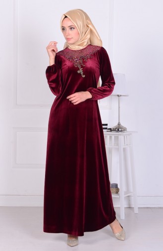 Weinrot Hijab Kleider 0962-03