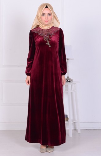 Weinrot Hijab Kleider 0962-03