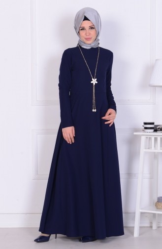 Navy Blue Hijab Dress 1075-02