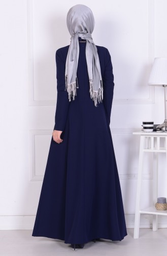 Navy Blue Hijab Dress 1075-02